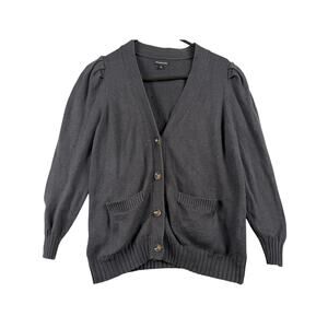 Who What Wear Black Puff-Sleeve Cardigan - Chic Button-Front Knit - Size L